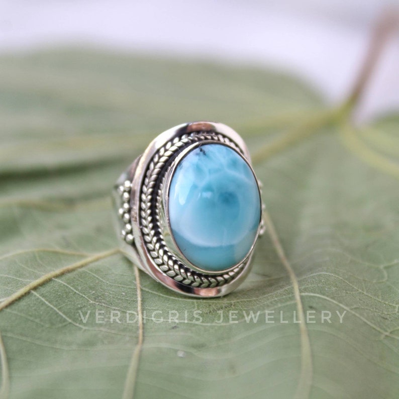 native American style alternative engagement ring Natural larimar ring 100/% handmade Bold Sterling Silver Statement ring AAA larimar