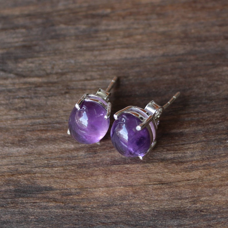 Natural Amethyst stud earrings, Sterling silver studs image 4