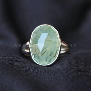 Natural Rutilated Prehnite ring, Bold Sterling Silver ring, Statement ring, alternative engagement ring Rose Cut Gemstone image 2