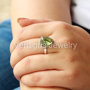 Natural Rutile Prehnite, Sterling Silver Ring, Handmade Jewelry, Natural Gemstone, Statement Jewelry, One of A Kind Crystal, Unique Design