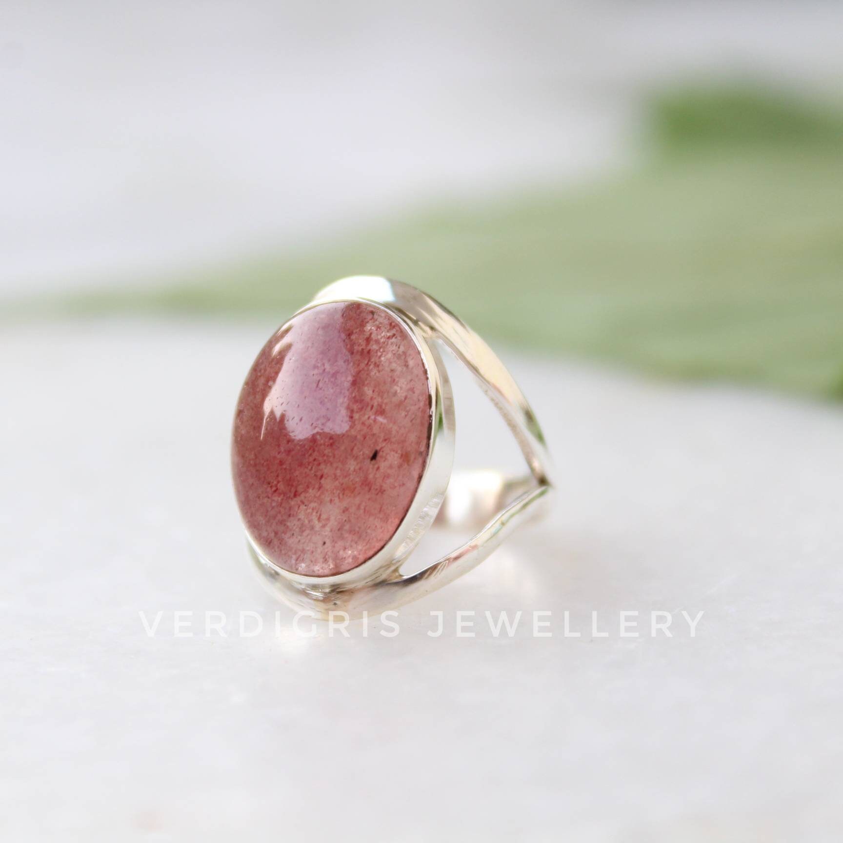 Beautiful Strawberry Quartz Ring Sterling Silver Statement Etsy Israel