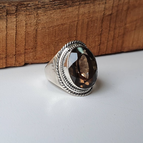 Bague En Argent 925 Avec Quartz Fumé - Modèle BA-AR-1 Taille 65 - Neuf Avec Étiquettes
