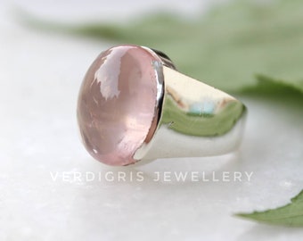 Belle bague en quartz rose, bague en argent sterling