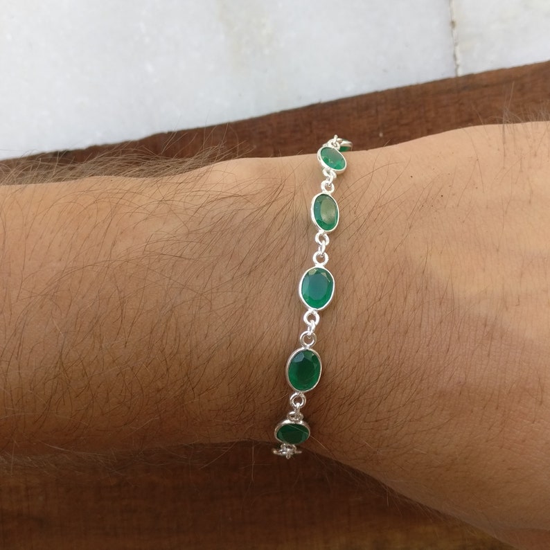 Green Onyx Bracelet Natural Green Onyx Sterling Silver Etsy