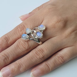 Rainbow moonstone ring, Sterling silver ring statement cocktail ring