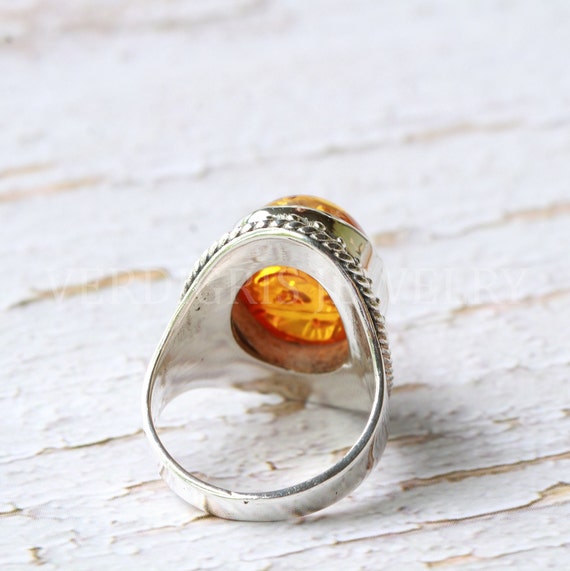 Amber ring sterling silver deals