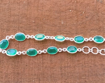 Green Onyx Bracelet, Natural Green Onyx, Sterling Silver