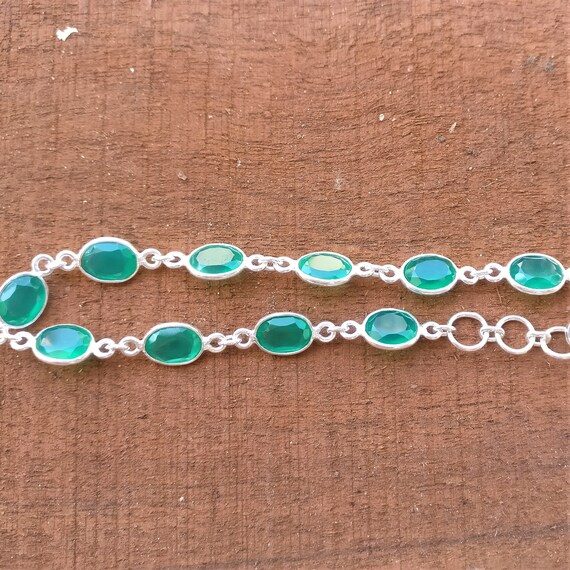 【AEKKI】Green Mellow Eclipse Natural Stone Bracelet Green Onyx Bracelet, Natural Green Onyx, Sterling Silver