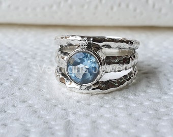 Blue Topaz Sterling Silver Ring, Handmade, Christmas Gift, birthstone Ring, silver jewelry, Gemstone jewelry, November Birthstone, Boho