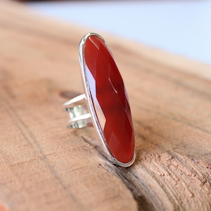 Anillo de ónix rojo, anillo boho cóctel de plata de ley 92.5