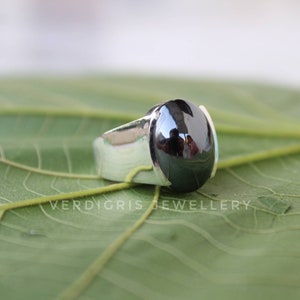 Natural Hematite ring, Bold Sterling Silver Statement ring, handmade ring