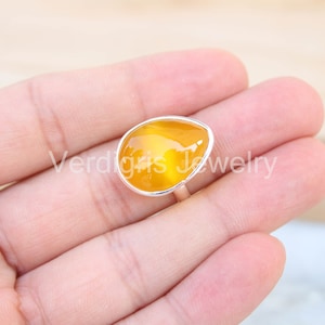 Natural Mango Chalcedony sterling silver ring, Gemstone jewelry, Ring for women, August birthstone ring, Christmas jewelry, Handmade gift