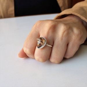 Beautiful smoky quartz ring, Sterling silver statement ring, pear shape cabochon
