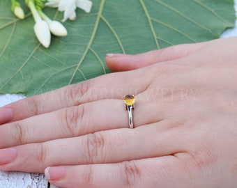 Anillo de citrino de plata de ley hecho a mano, regalo de aniversario