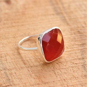 Anillo grande de ónix rojo, anillo de declaración de plata de ley, joyería boho