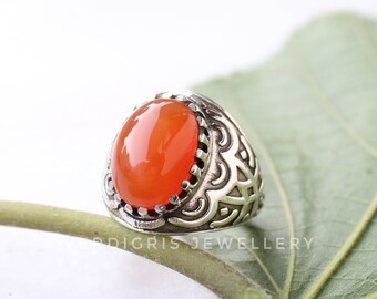 Bague décorative faite main en argent sterling avec cornaline, élégante pierre ovale
