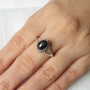 Natural Black Star Diopside ring, Sterling Silver ring, alternative engagement ring