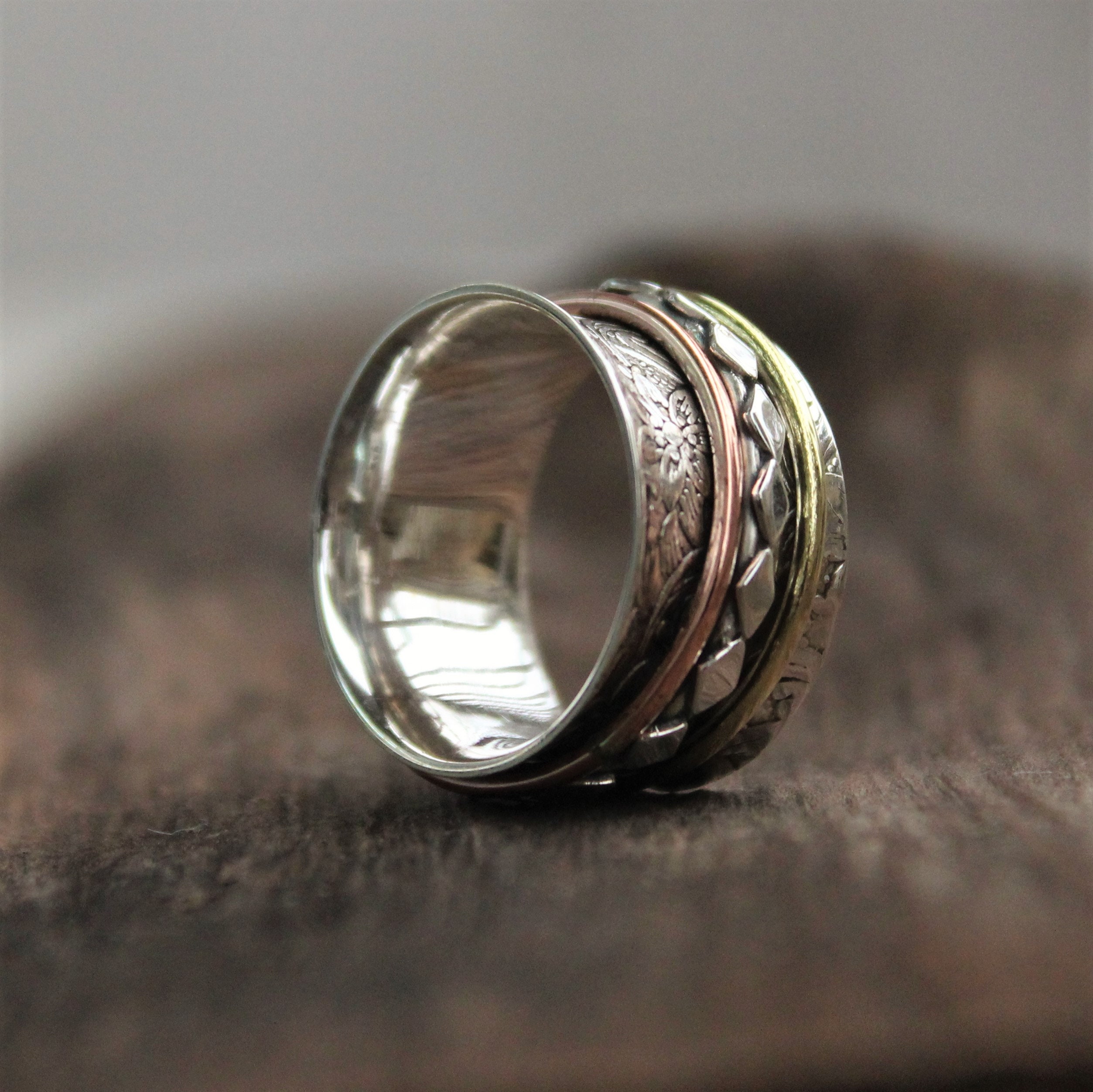 Sterling Silver Meditation Ring, Worry Fidget Spinner Band, Boho Wide ...