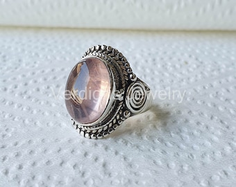 Rose Quartz Sterling silver ring, Handmade, Gemstone jewelry, Valentine's gift, January Birthstone ring, silver jewelry, Christmas jewelry