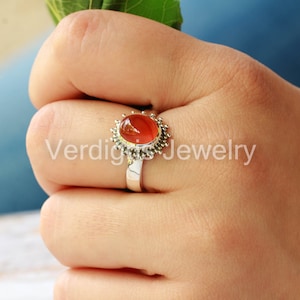 Natural Carnelian Ring, Sterling silver ring, Handmade Jewelry, Ethical gemstone, Horizontal stone, birthday gift, Anniversary gift