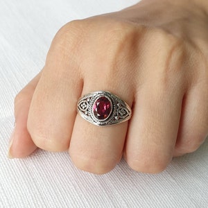 Natural Garnet ring, Sterling silver ring, statement ring