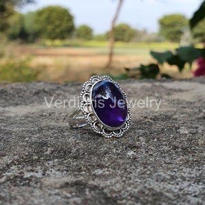 Natural Amethyst Ring, Sterling silver jewelry, Handmade, gemstone jewelry, Statement rings, Anniversary Gift, February birthstone, boho