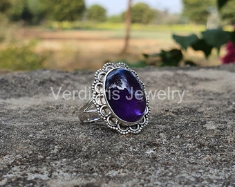 Handmade Sterling Silver Amethyst Ring, February Birthstone, Boho Jewelry