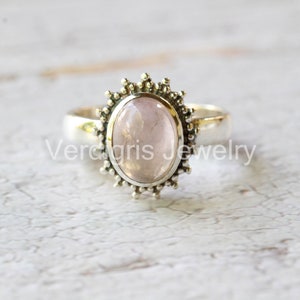 Rose quartz ring, sterling silver ring, statement ring, handmade rose quartz jewelry, Valentine&#39;s day gift, All sizes available