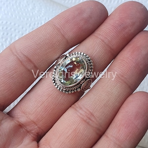 Natural Green Amethyst Ring, Sterling silver statement ring, Handmade, Faceted gemstone, Silver jewelry, Anniversary gift, February stone