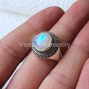 Natural Rainbow Moonstone Ring handmade in sterling silver, Gemstone jewelry, Silver Jewelry, Rings for women, June Birthstone Ring, Boho