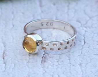 Anillo de citrino de plata de ley hecho a mano, regalo de aniversario