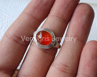 Carnelian Sterling Silver Ring, Handmade, gemstone jewelry, Valentine’s Day gift, silver jewelry, August Birthstone Ring, Birthstone ring