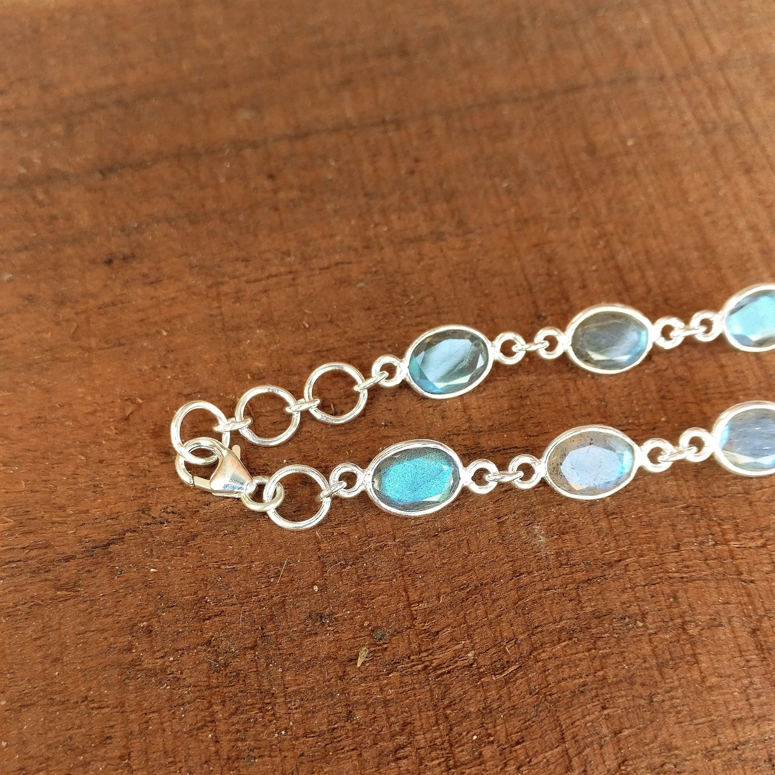 Labradorite Bracelet, Natural Faceted Labradorite, Sterling