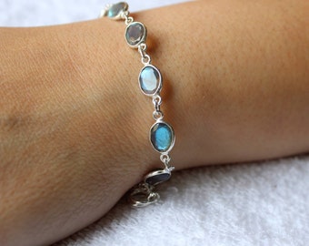 Labradorite Bracelet, Natural Faceted Labradorite, Sterling