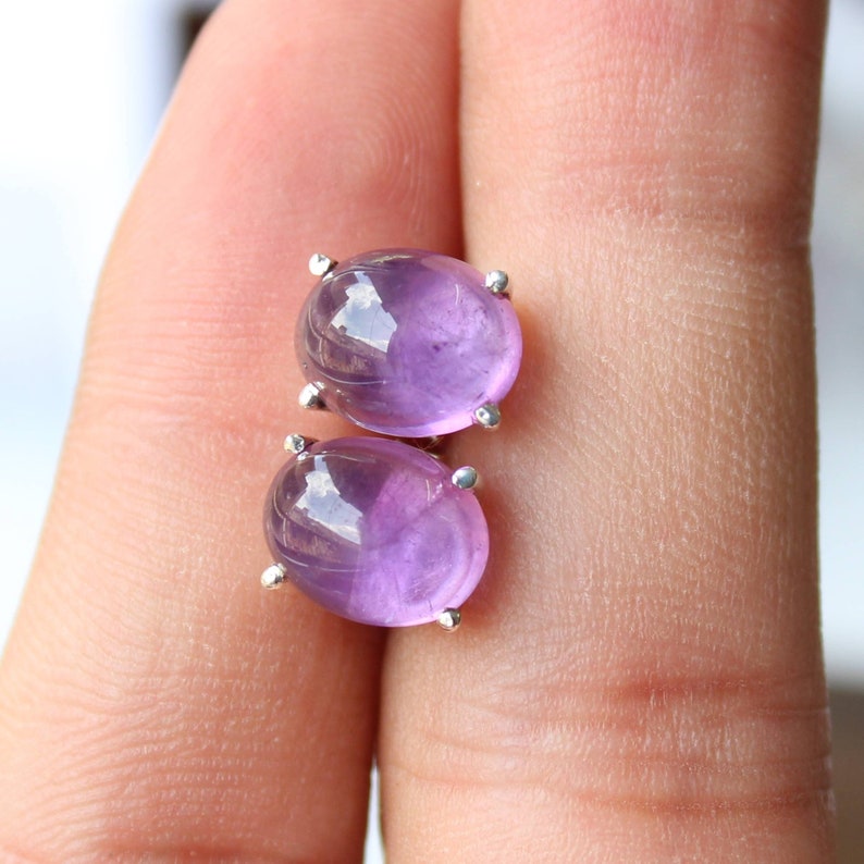 Natural Amethyst stud earrings, Sterling silver studs image 6