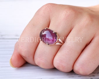 Natural Purple Amethyst Ring, Sterling silver statement ring, Handmade Jewelry, Ethical gemstone