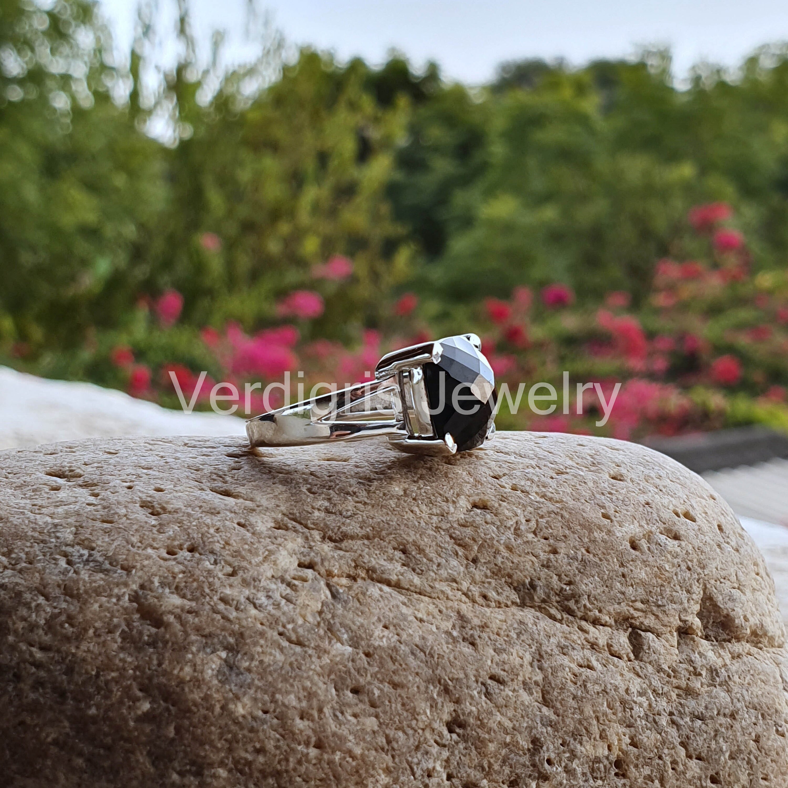 Natural Black Onyx Ring, Sterling Silver Ring, Handmade