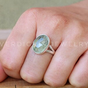 Natural Rutilated Prehnite ring, Bold Sterling Silver ring, Statement ring, alternative engagement ring Rose Cut Gemstone image 7