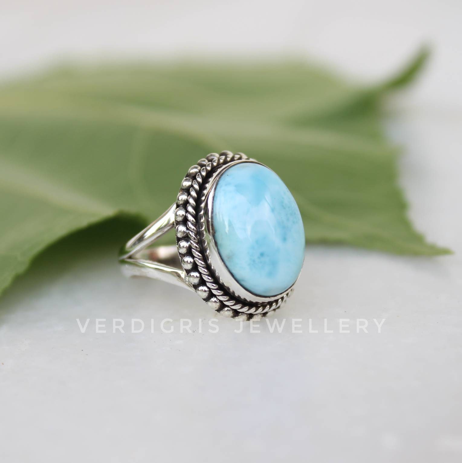 Natural larimar ring Bold Sterling Silver Statement ring | Etsy
