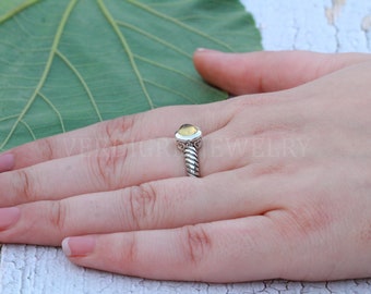 Anillo de plata de ley con citrino hecho a mano, regalo de aniversario