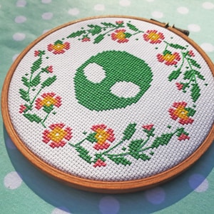 Cute and Colorful Floral Alien Head - Paranormal Cryptid Cross Stitch Pattern PDF Instant Download