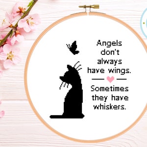 Angels Don&#39;t Always Have Wings Cute Cat Whiskers Cross Stitch Pattern PDF Instant Download