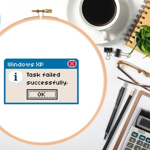 Windows XP Task Failed Cute Geek and Computer Nerd Cross Stitch Pattern PDF Instant Download