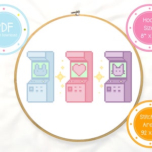 Cute Retro Arcade Machines Pastel Gamer Cross Stitch Pattern PDF Instant Download