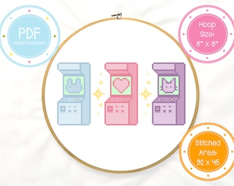 Cute Retro Arcade Machines Pastel Gamer Cross Stitch Pattern PDF Instant Download