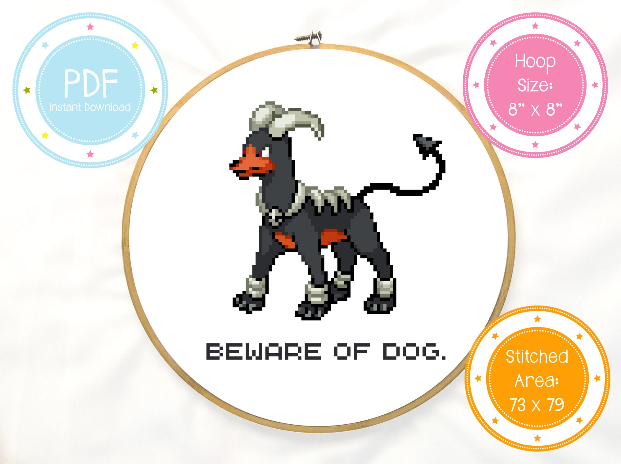 Cute Pokemon Houndoom Beware Of Dog Cross Stitch Pattern Pdf Etsy