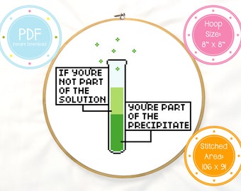 Funny Green Science Pun Chemistry Test Tube Cross Stitch Pattern PDF Instant Download