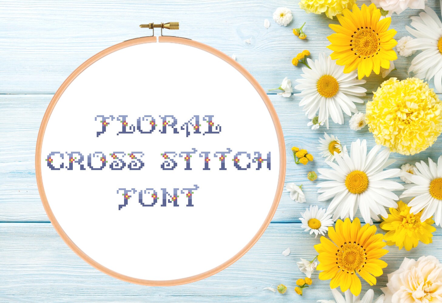 Floral Cross Stitch Font Various Color Gradients Included 