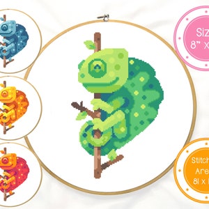 Colorful Chameleon Animal Pack Cross Stitch Pattern PDF Instant Download