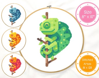 Colorful Chameleon Animal Pack Cross Stitch Pattern PDF Instant Download